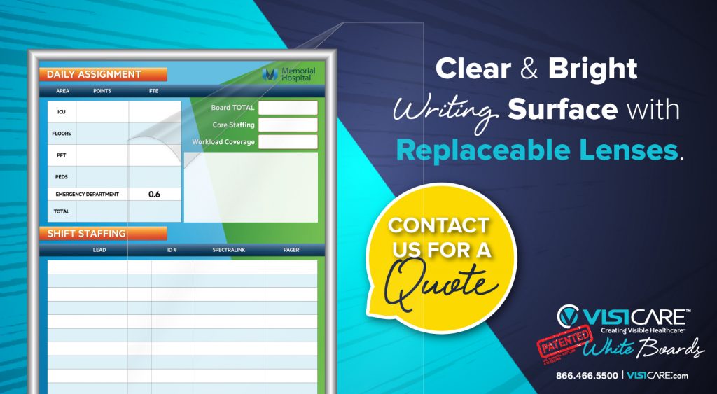 Clear and bright writing surface with replaceable lenses for VisiCare custom white boards, contact us for a quote