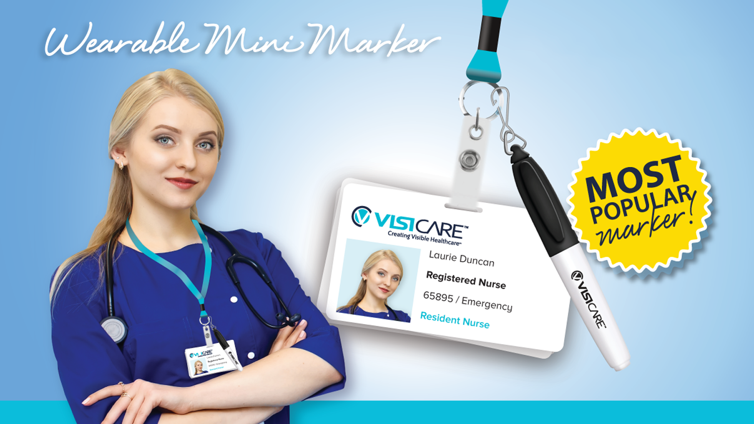 wearable mini marker with clip for nurse badge worn by nurse