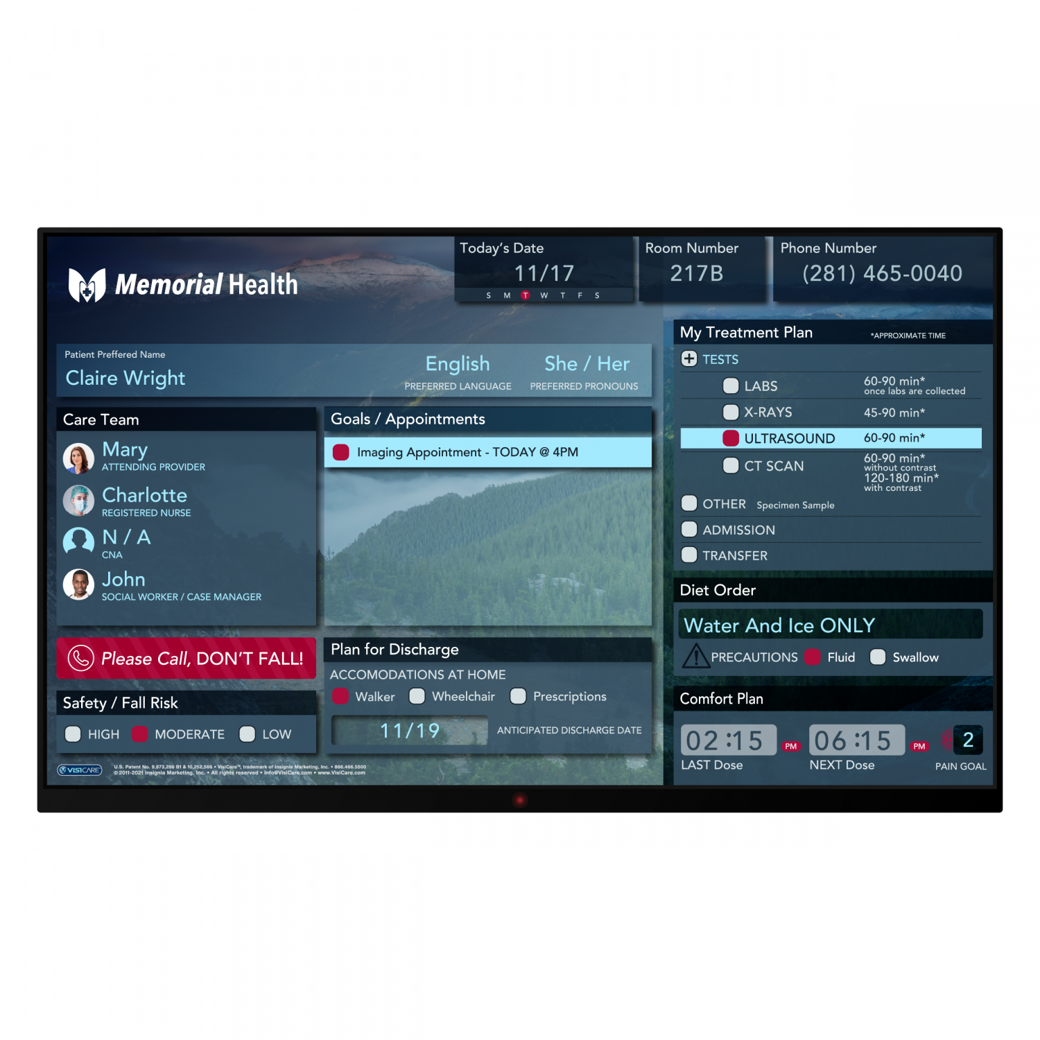Digital Patient Whiteboards Interactive Electronic VisiCareHD™