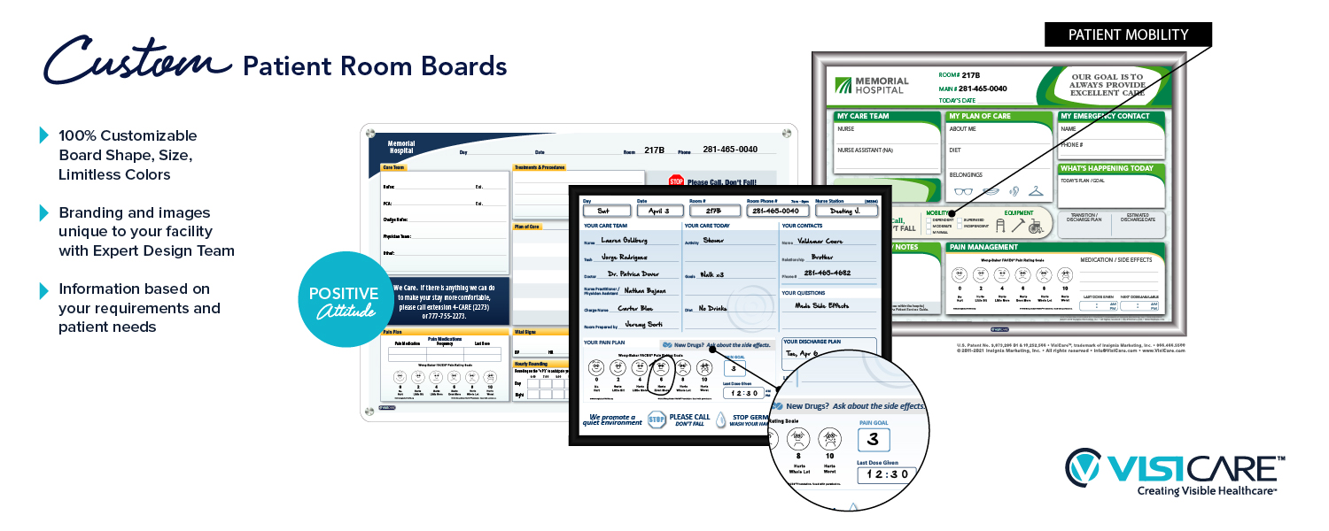 Patient Room Dry Erase Whiteboards Interchangeable VisiCare™