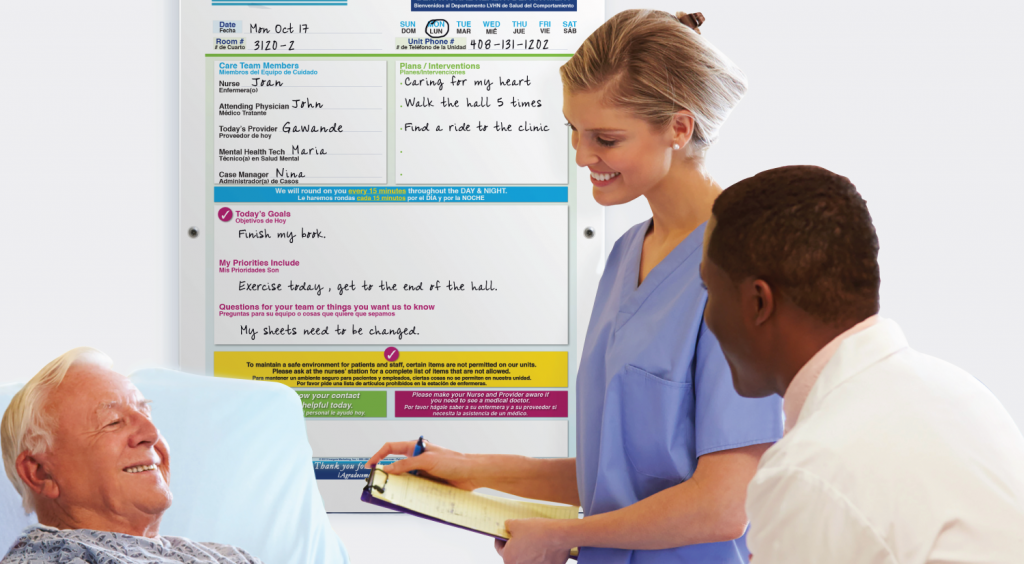 patient & nurse with safety boards for Behavioral Health