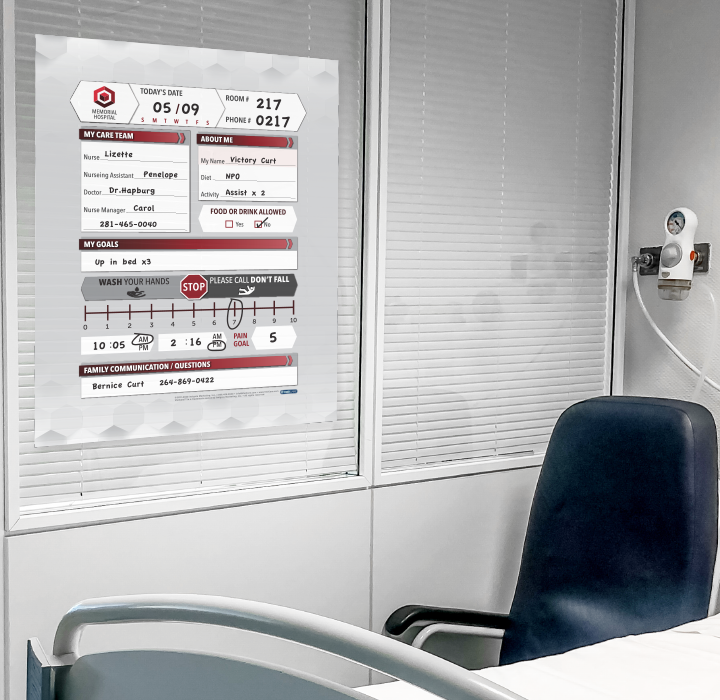 limited wall space whiteboard decal for hospital patient rooms