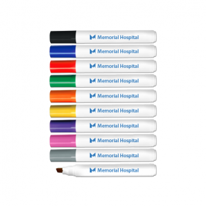 custom dry erase marker chisel tip in black, blue, red, green, orange, yellow, purple, pink, grey ink colors