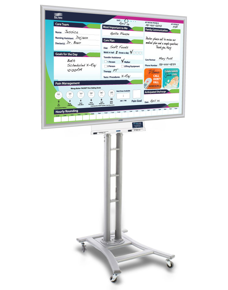 custom VisiCare White Board with rolling board wheeled base