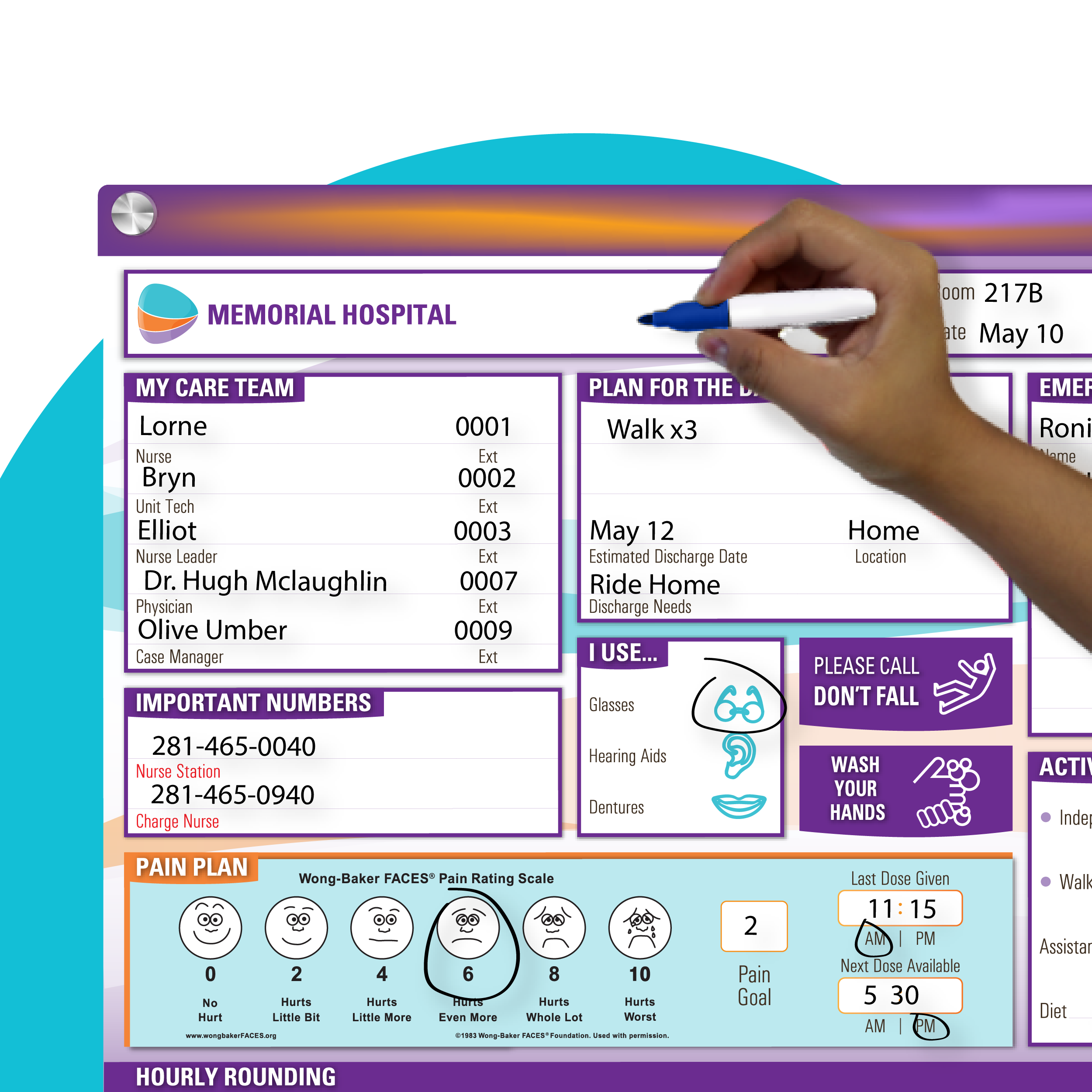 color mini dry erase marker in hand writing on interchangeable VisiCare Plexi Board for family birthing