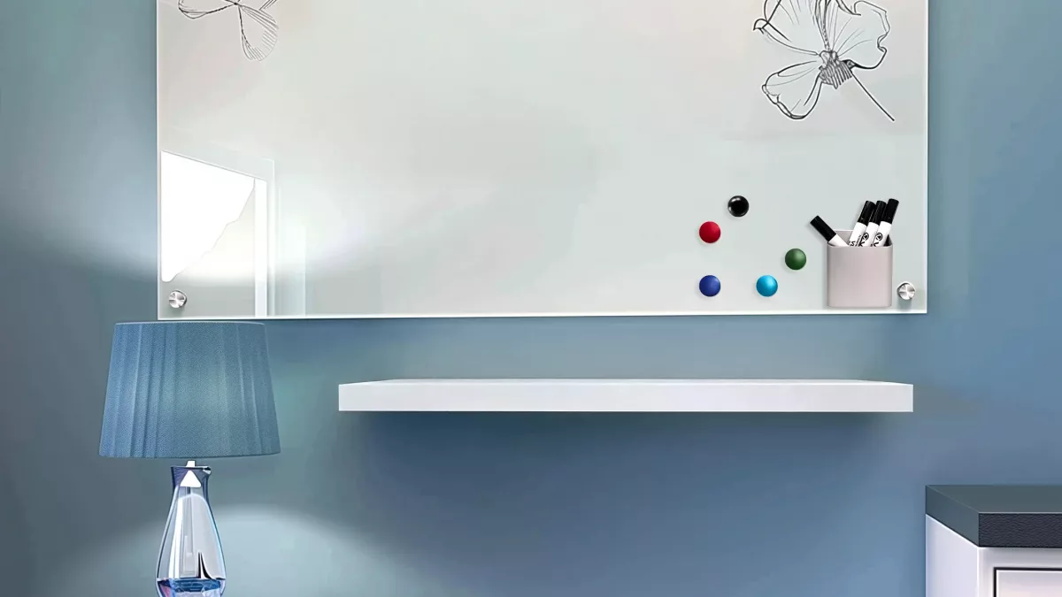 Custom Glass Direct Print Dry Erase Board with Magnetic Marker Holder and Magnet Buttons