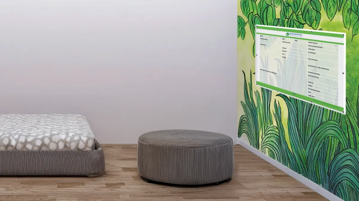 Mental health facility private room with custom VisiCare Saftey Board for behavioral health