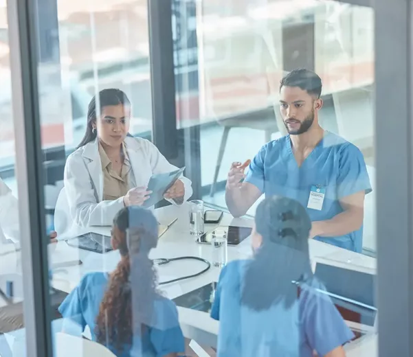 Theyre in a private and confidential session. Shot of a team of