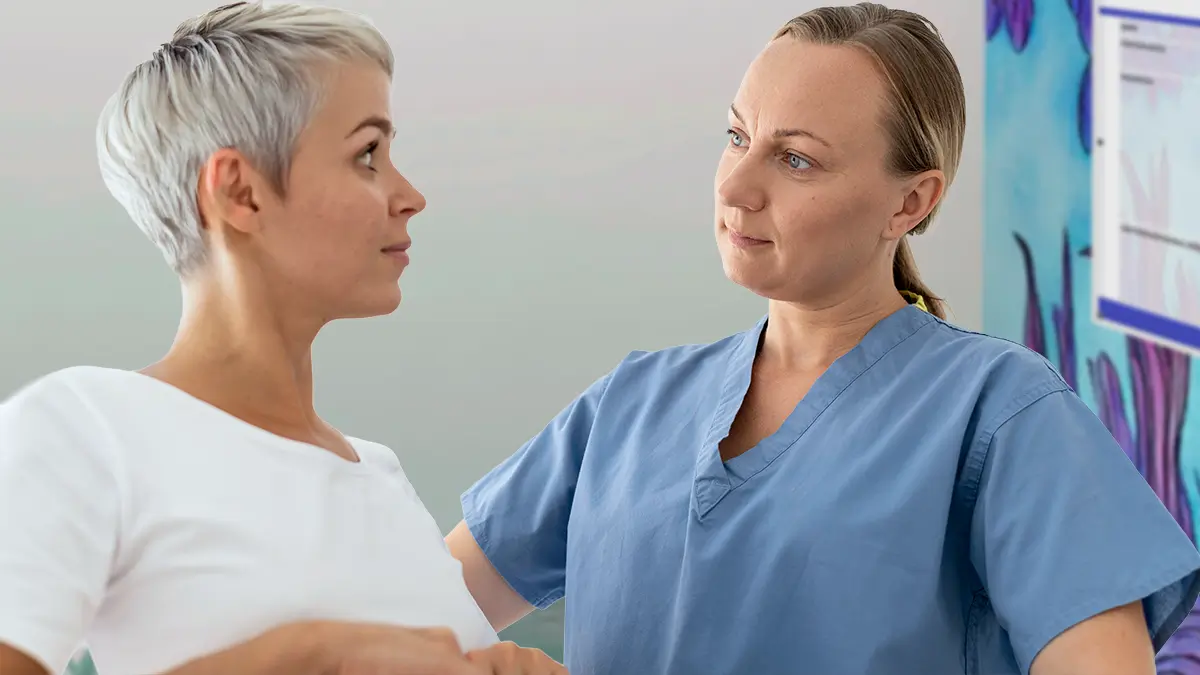 Nurse and patient in behaviorial health space with custom VisiCare Safety Board