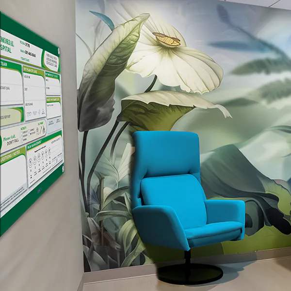 Hospital Patient room with best custom Patient Boards in VisiCare Interchangeable Board Style