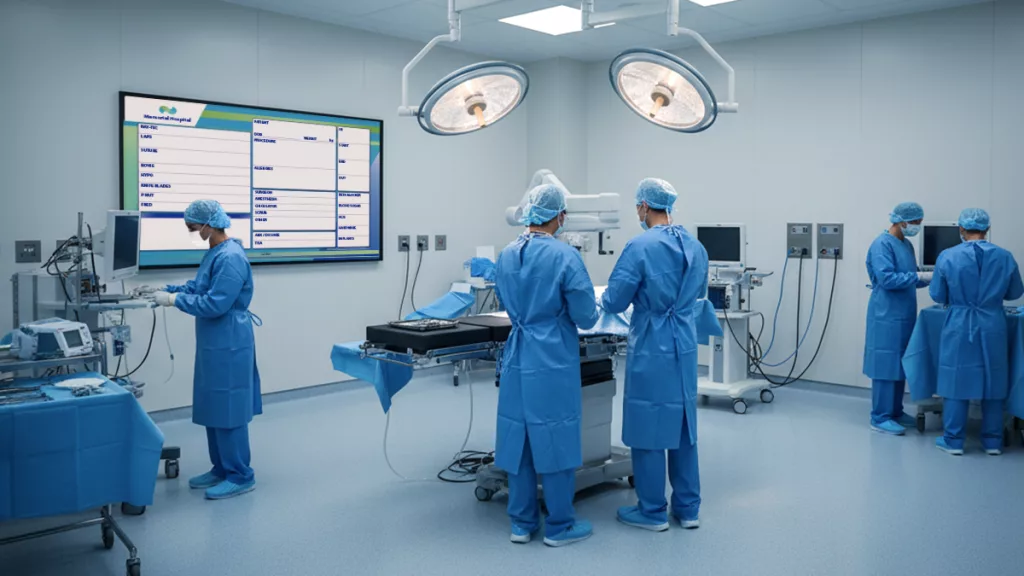 operating room with custom digital board for counts