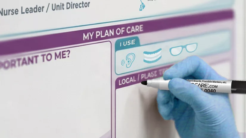 writting with dry erase marker on custom patient board