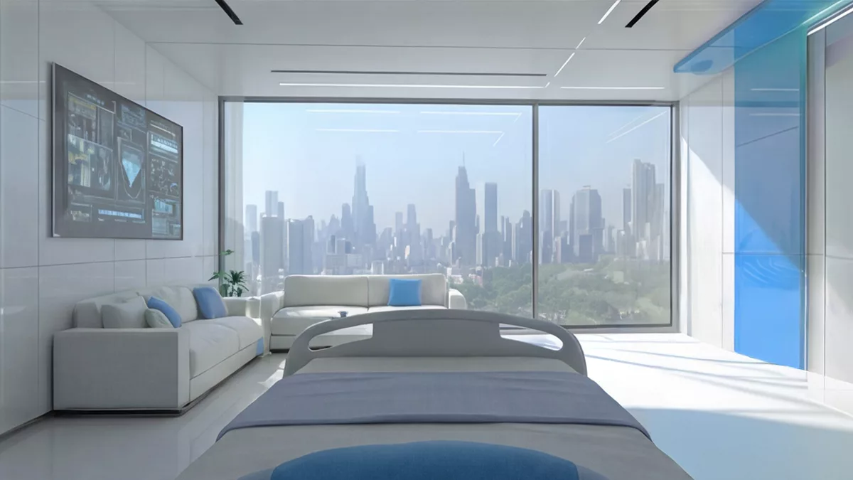 Digital board in futuristic patient room imagined