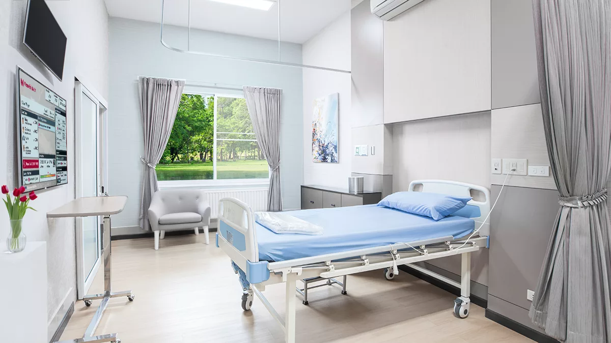 VisiCareHD Digital boards in modern hospital patient room