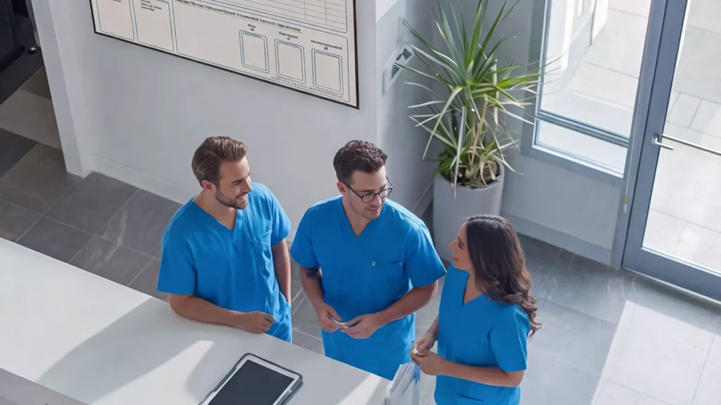 Nurses at nurse station with high roi electronic nurse unit board