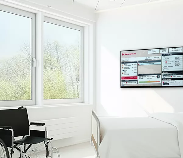 patient room with custom digital patient electronic board