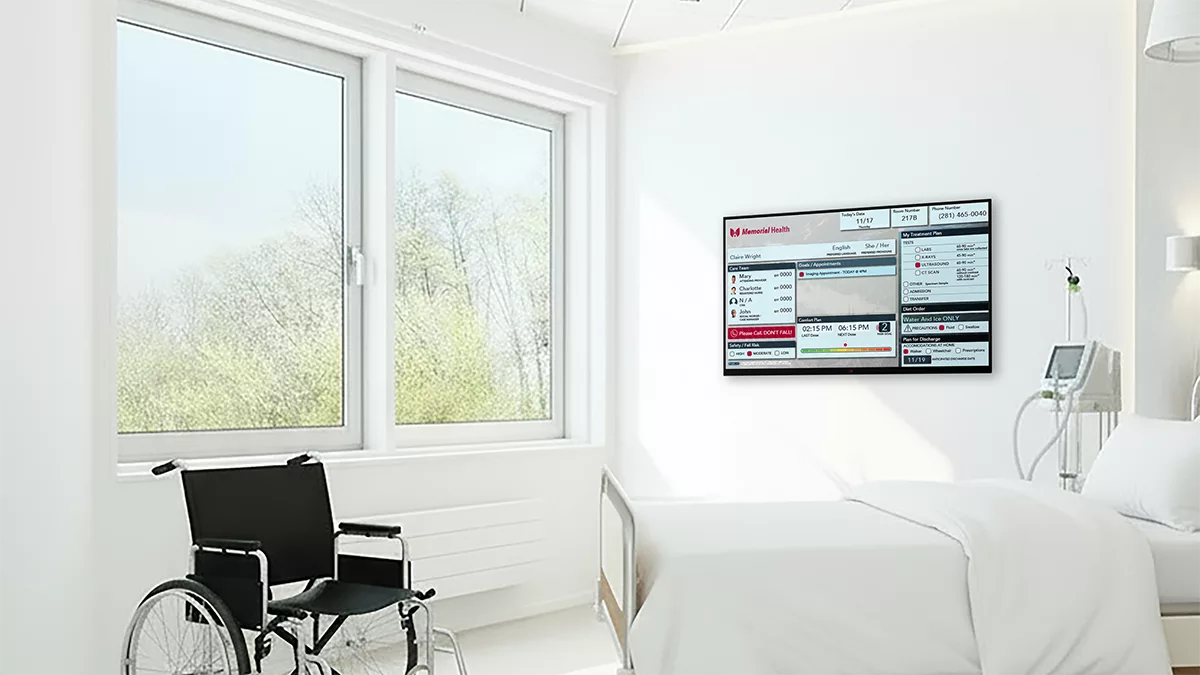 patient room with custom digital patient electronic board