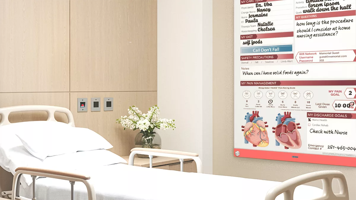 Patient room with custom VisiCare Glass Board