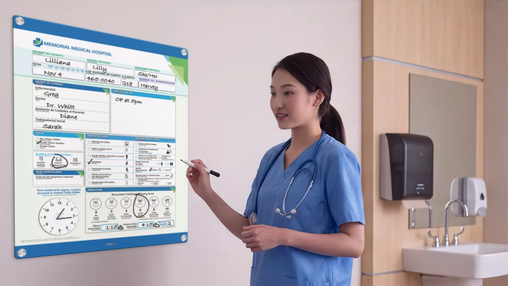 Nurse updated custom patient board for preop surgery