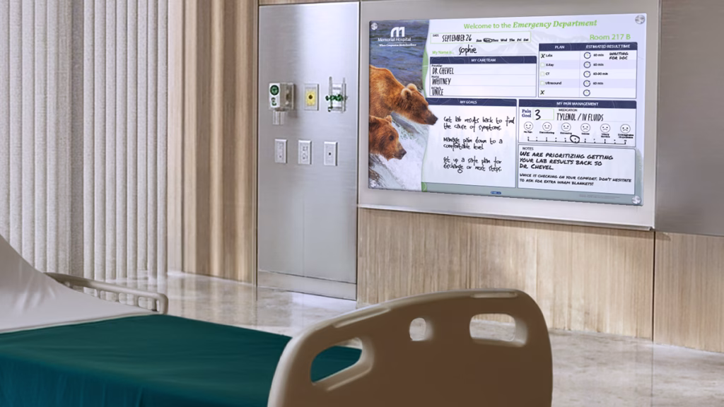 View of patient board from bed